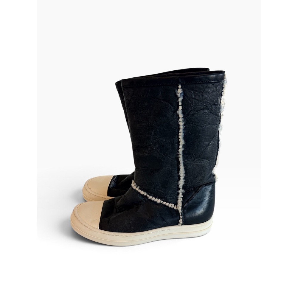 Rick Owens DRKSHDW Shearling Leather Boots Black Milk W18 3349 IT 37 US 7